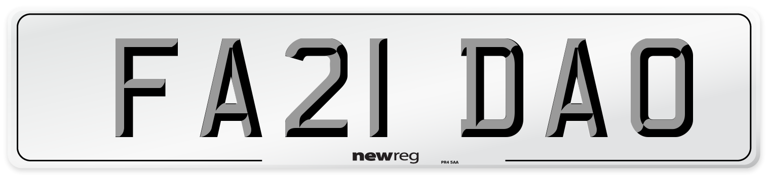 FA21 DAO Number Plate from New Reg